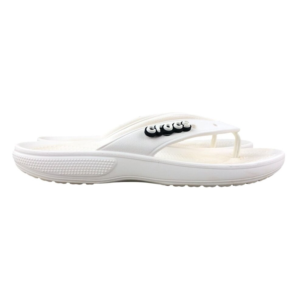 CROCS White Flip Flop Sandals with Black Logo Accent